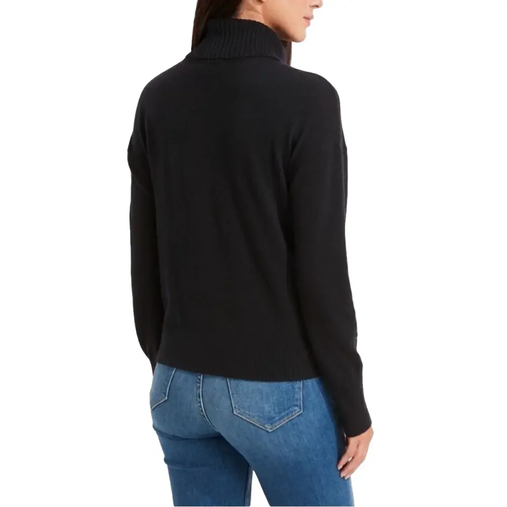 Vineyard Vines Black Size Small Sweater Wool Cashmere Fringe Trim Turtleneck